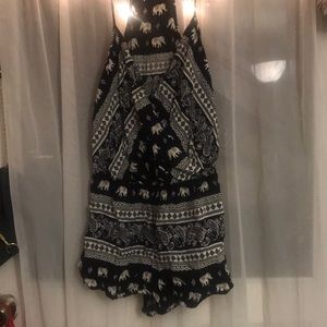 Printed black and white romper